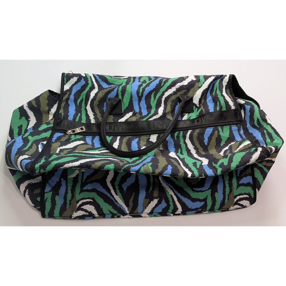 DVF for Target Duffel Bag Womens Large Green Blue Abstract Zebra Print Excellent